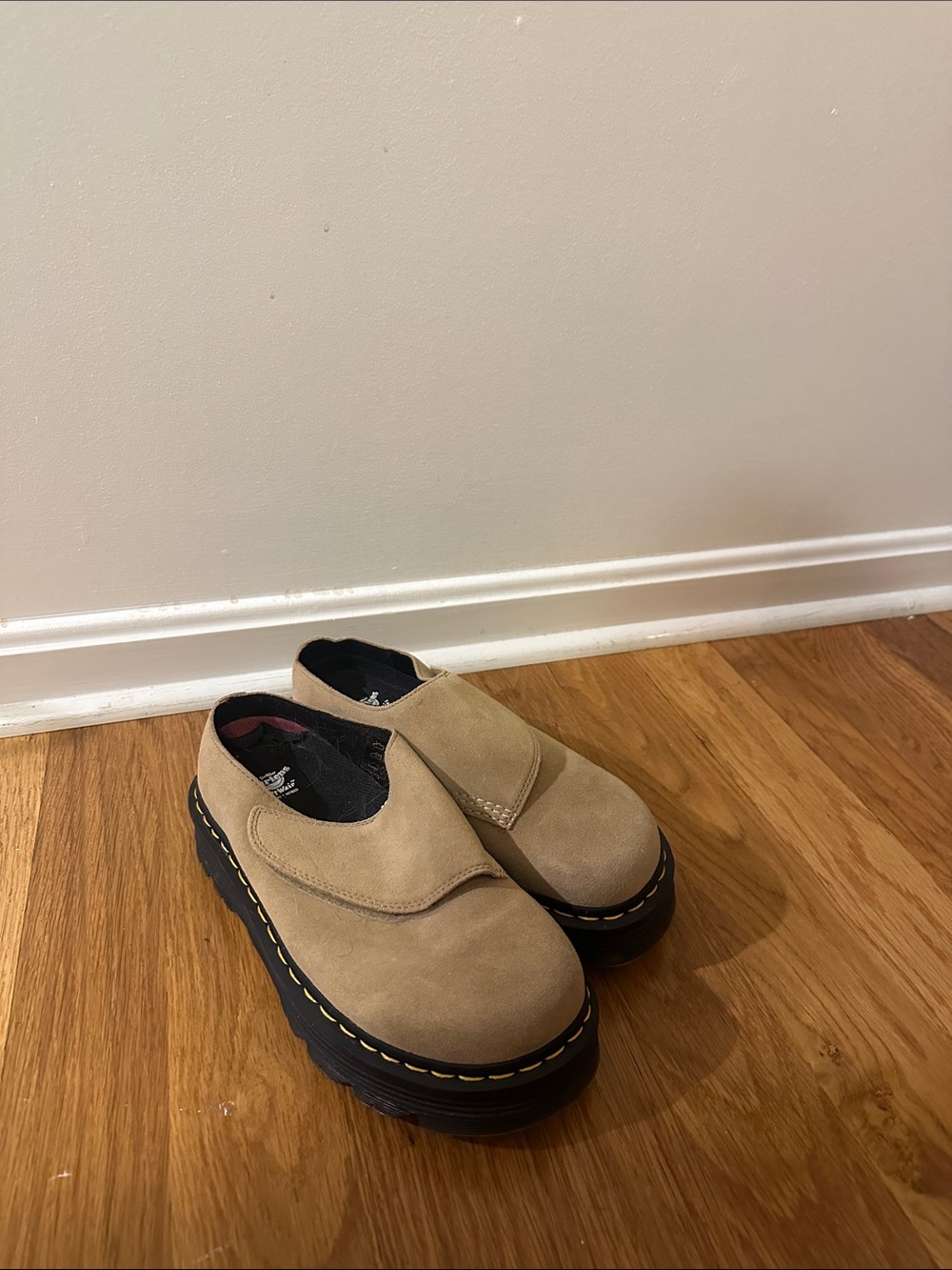 Dr. Martens Beige Suede Platform Slip-Ons